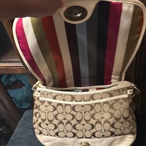 Coach Tan and Cream Signature Shoulder Bag